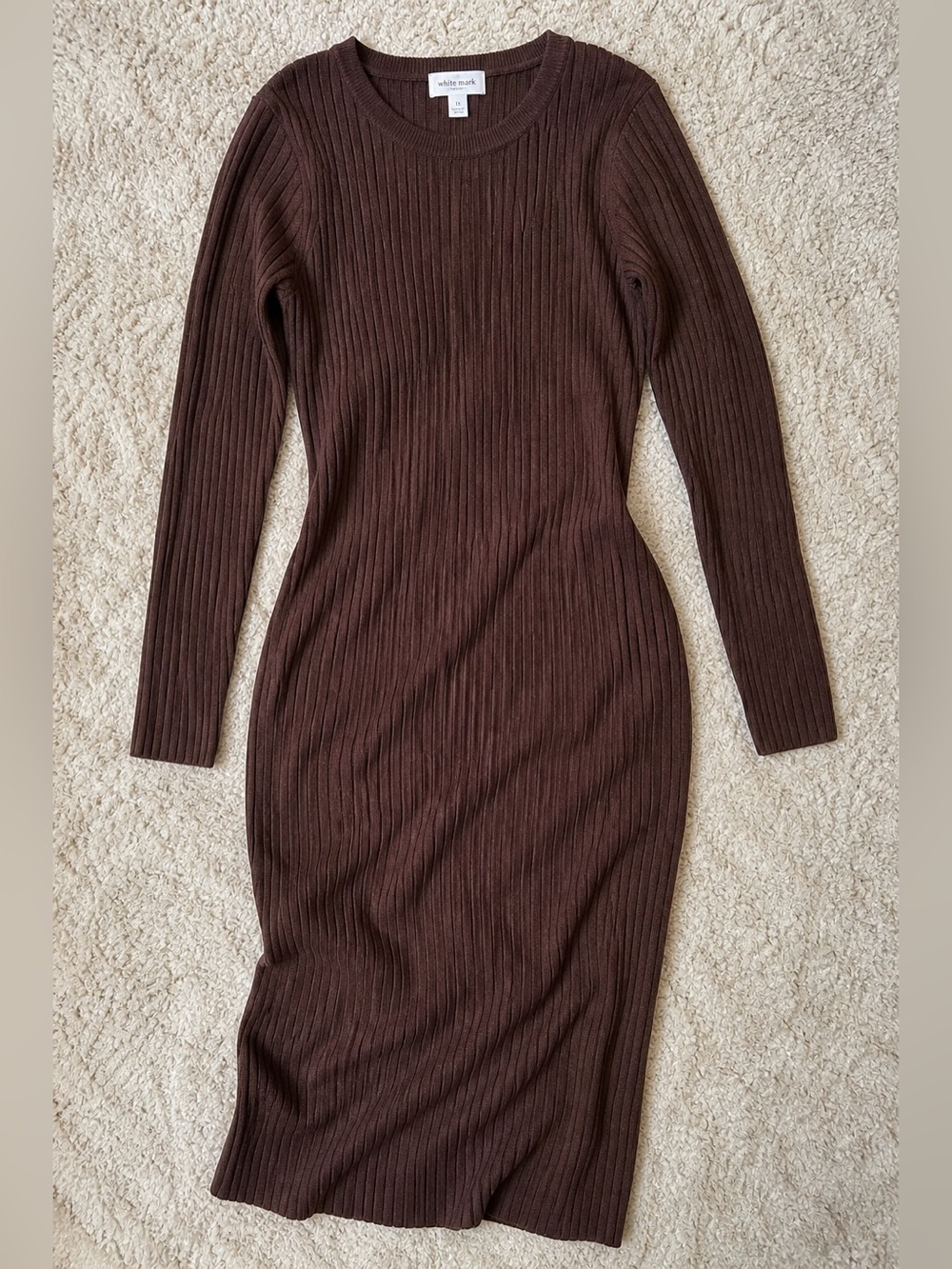 White Mark Ribbed Midi Sweater Dress Brown 1X Plus Size Bodycon Knit NWT - Picture 4 of 4